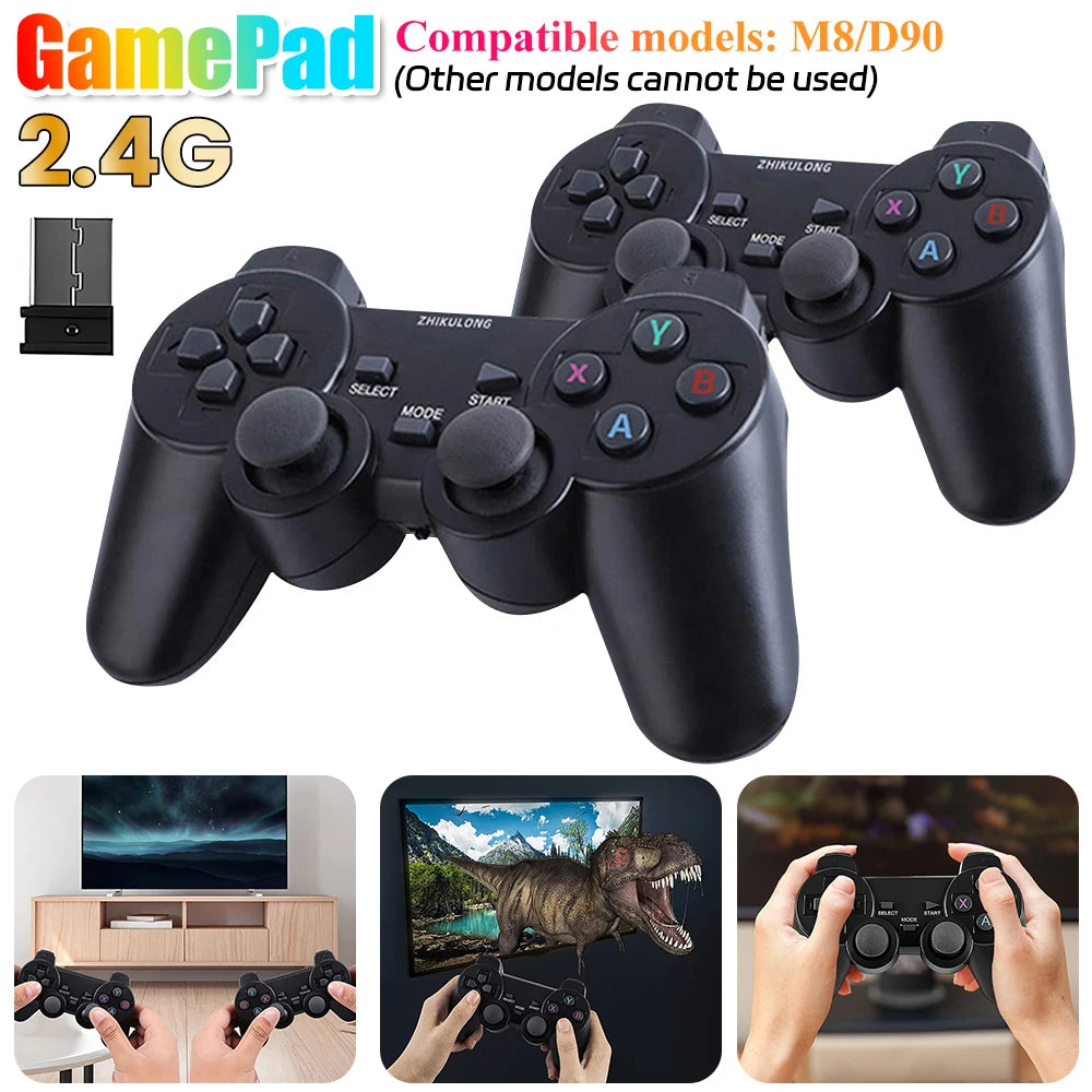 2.4GHz Wireless Gamepad Twin Pack - No Delay Dual Shock Controllers for M8/D90 Game Stick, PC, Android TV Box with Battery Power