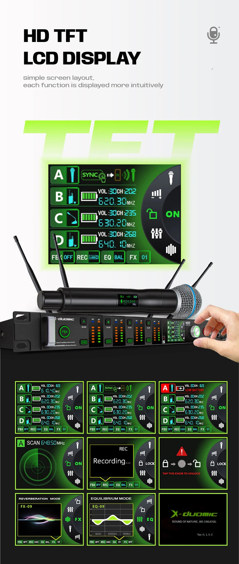 X-DUOMIC M300PRO true diversity one to four wireless microphone professional stage performance balanced reverb anti-howling