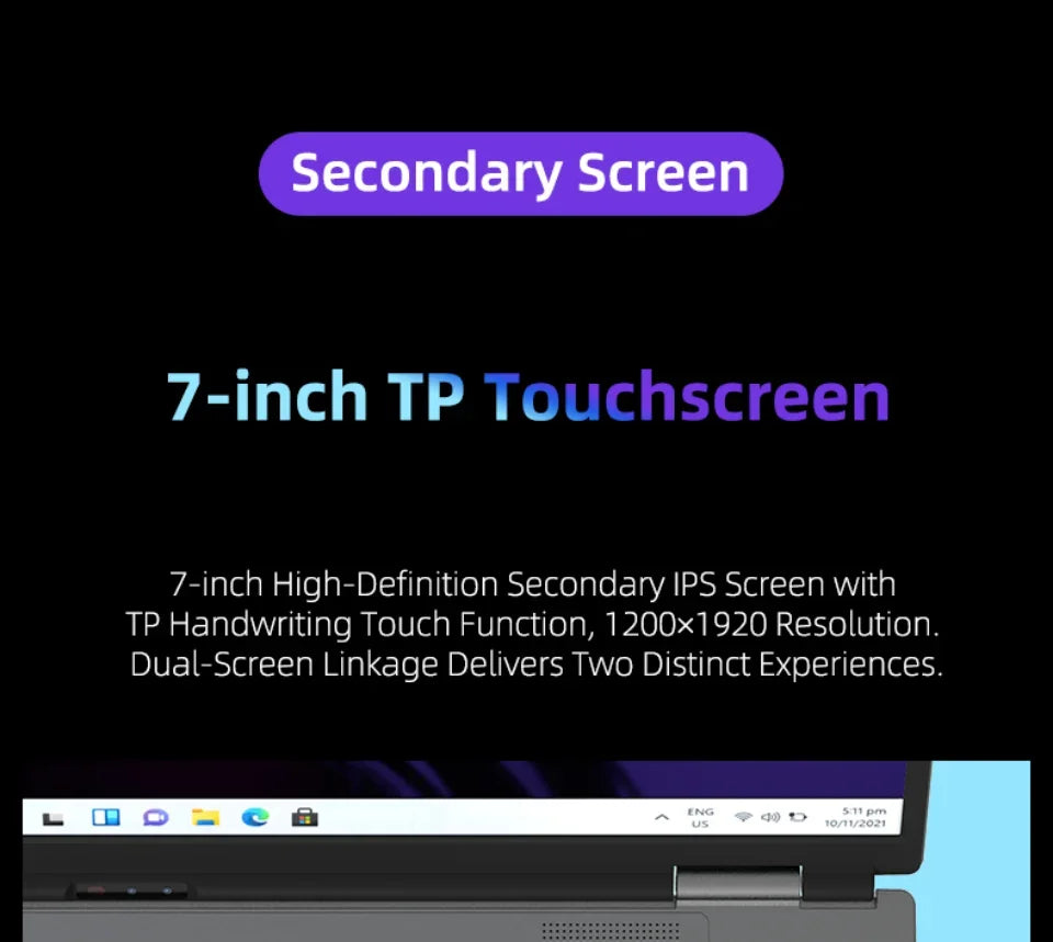 CARBAYTA 15.6"+7" Dual Screen Laptop Computer, Intel N95 32GB/16GB DDR4 RAM, RGB Backlit Keyboard 7" Touch Screen Notebook PC