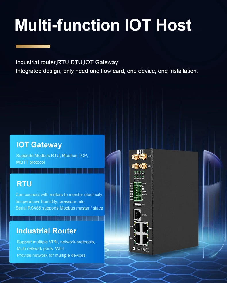 BLIIOT 4G Industrial Edge Router Smart City Street WiFi Router Upload Cloud Platform ThingsBoard Data Acquisition IO Module