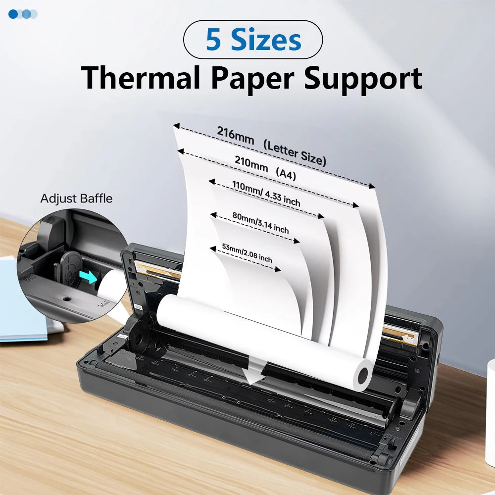Wireless Portable Bluetooth Thermal Printer Inkless for 8.5 X 11 US Letter Mobile Printing for Phone Laptop Home Office Use