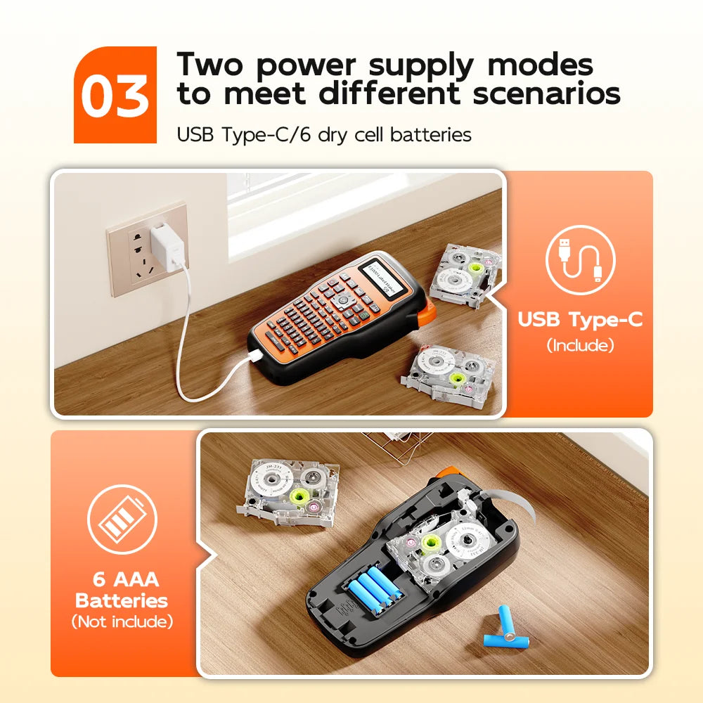 E1000 PRO Portable Label Printer 203dpi Compatible for Brother TZe231 HSE231 FX231 6-12mm Label Maker Machine Industrial Labeler