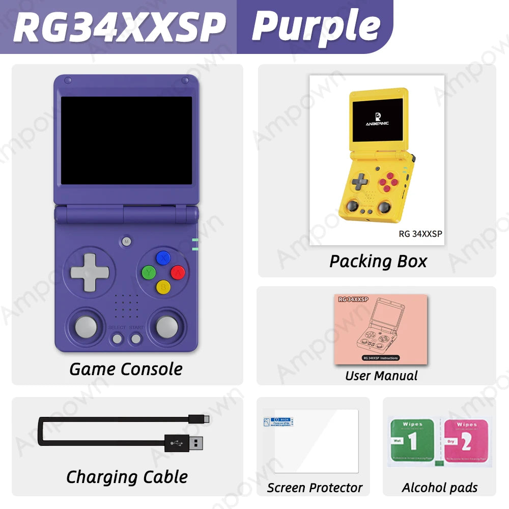 Anbernic RG34XXSP Flip Video Game Consoles 3.4'' IPS Screen TV Output Linux System Hall Magnetic Flip Cover Gaming Player Gifts