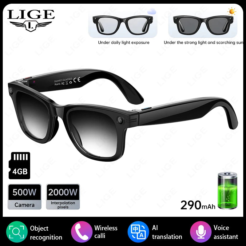 AI Smart Glasses 5 Million Pixels Recording Videos Photo Recognition Answer Translation 290mAh IP66 Waterproof Bluetooth Glasses