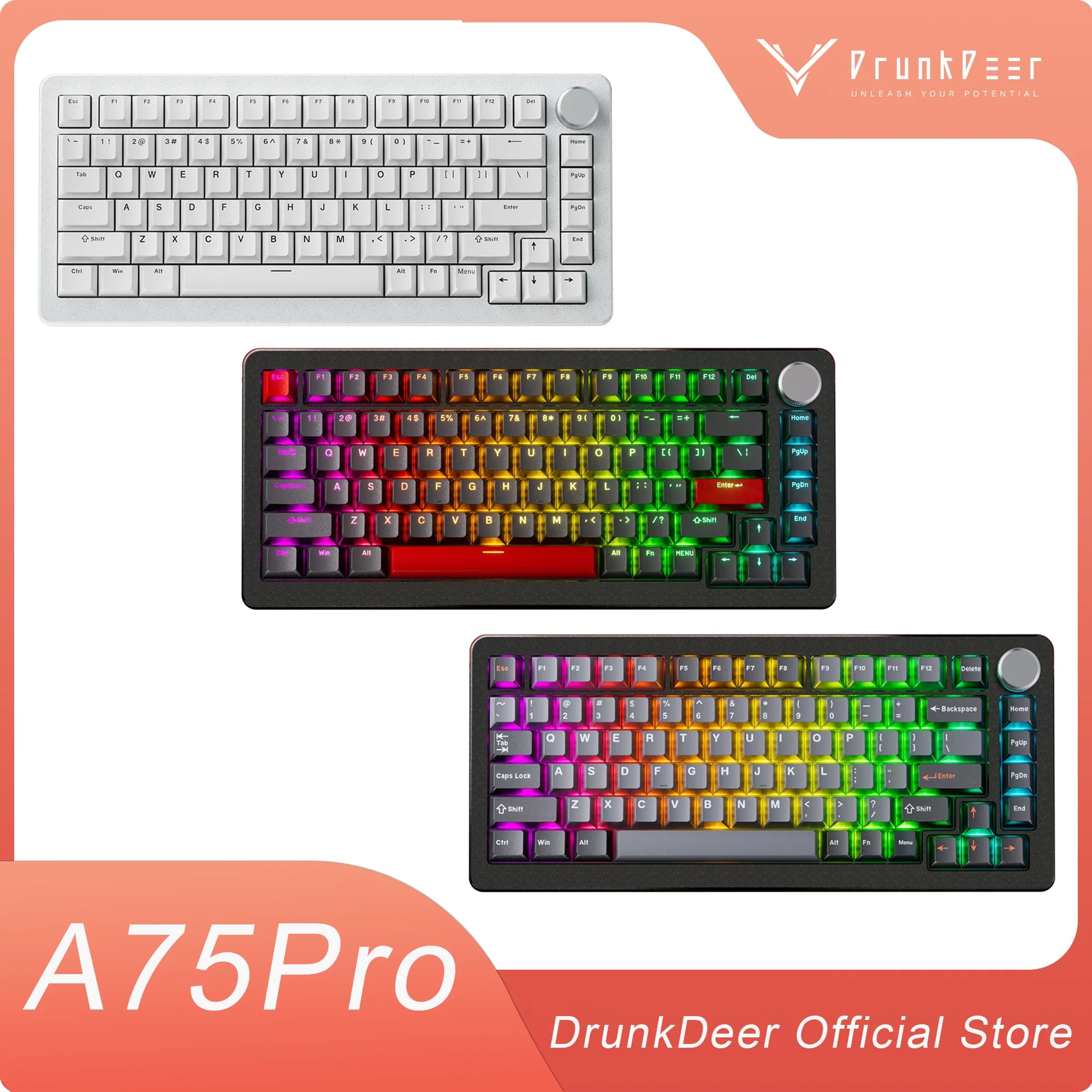 DrunkDeer A75 Pro HE Magnetic Switch Gaming Keyboard Rapid Trigger Wired RGB Mechanical Keyboard Hot-Swap Gasket Mount