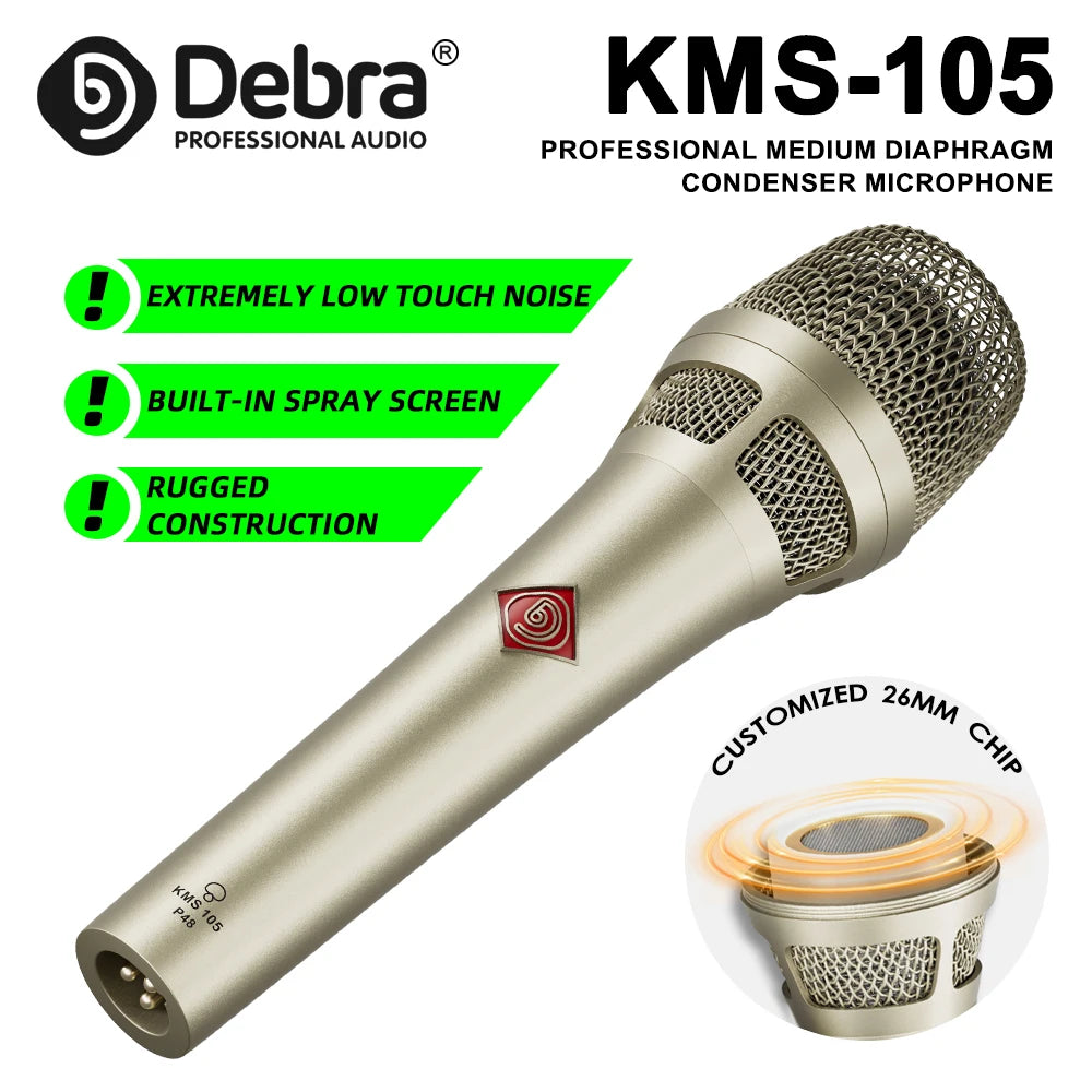 Debra KMS105 Professional Recording Microphone, Corded Microphone with 48V Power Supply, Superior Sound Quality for Stage Use