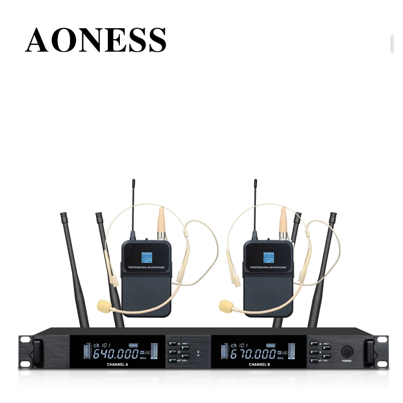 UHF Professional Wireless Microphone 2-channel Metal Handheld  Karaoke Singing Stage Wedding Performance Conference Microphone