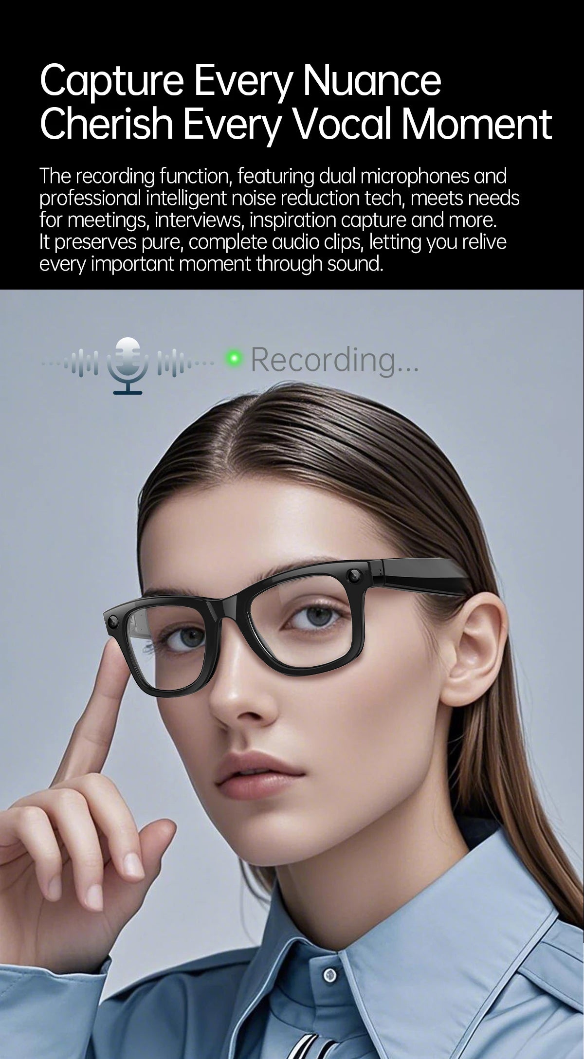 AI Smart Glasses 5 Million Pixels Recording Videos Photo Recognition Answer Translation 290mAh IP66 Waterproof Bluetooth Glasses