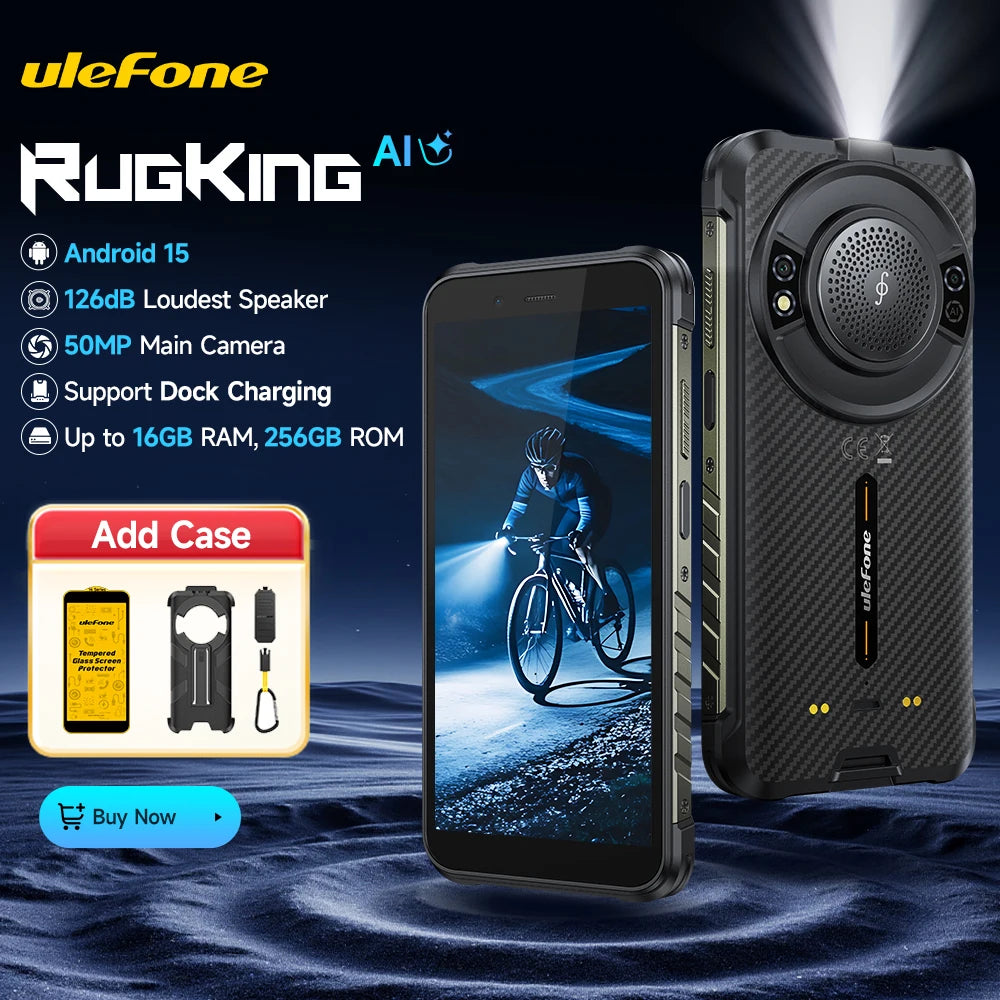 【2025 NEW】Ulefone RugKing 4G Rugged Phone Android 15 Up to 16GB+256GB Waterproof Smartphone 9600mAh 50MP Camera NFC Global