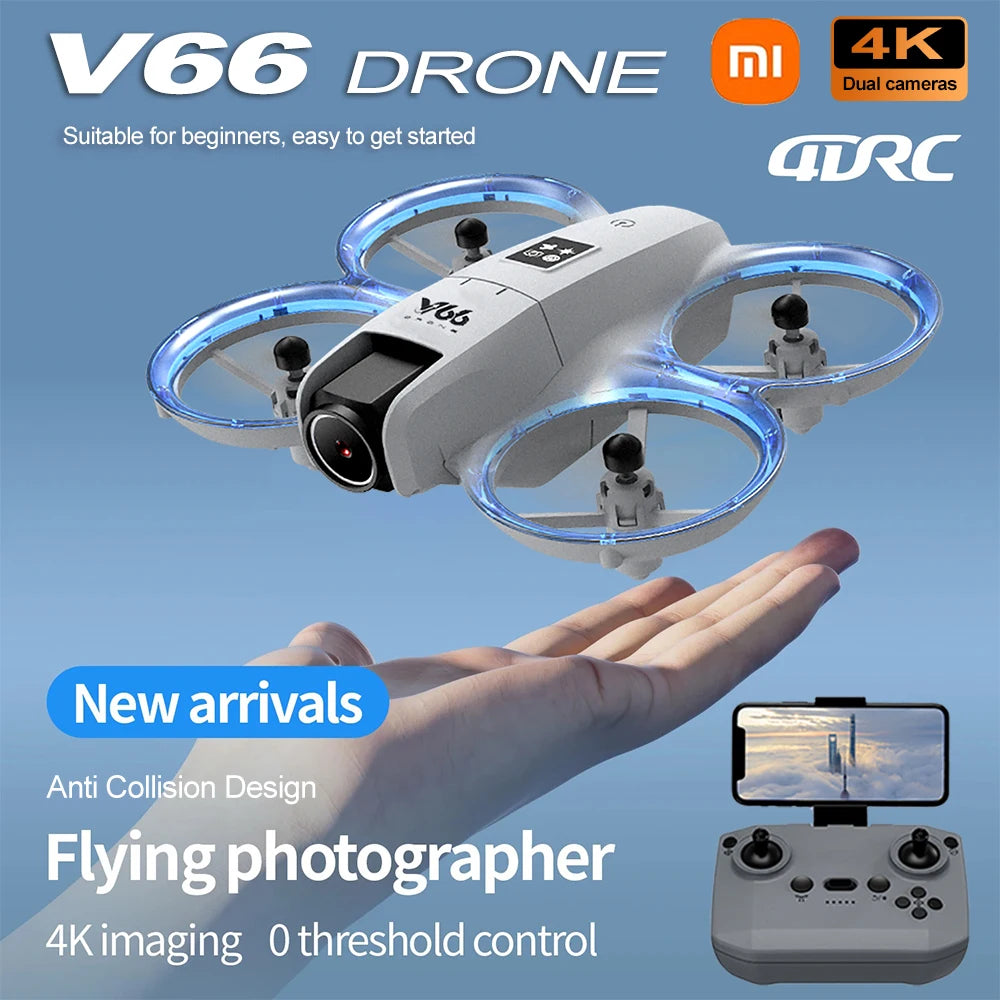 New V66 Mini Drone WIFI FPV Hover 4K Professional HD Camera Pocket Coloful Lights Dron Rc Plane Foldable RC Quadcopter Boy Toys