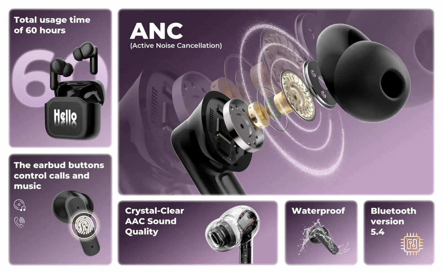 Touch Screen Translation Headphones 144 Languages Two-Way Real Time Translator Headsets Travel Business Bluetooth Earbuds