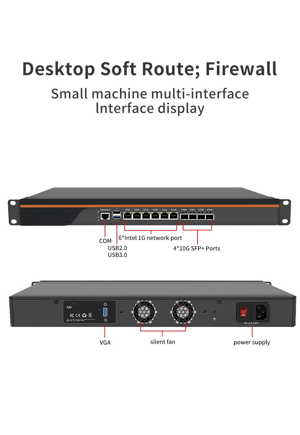 Firewall Hardware VPN Firewall Appliance 6 x LAN 4 x 10G SFP Intel C3758 C3958 1U Server OPNsense C3808 Mini PC VGA Windows11