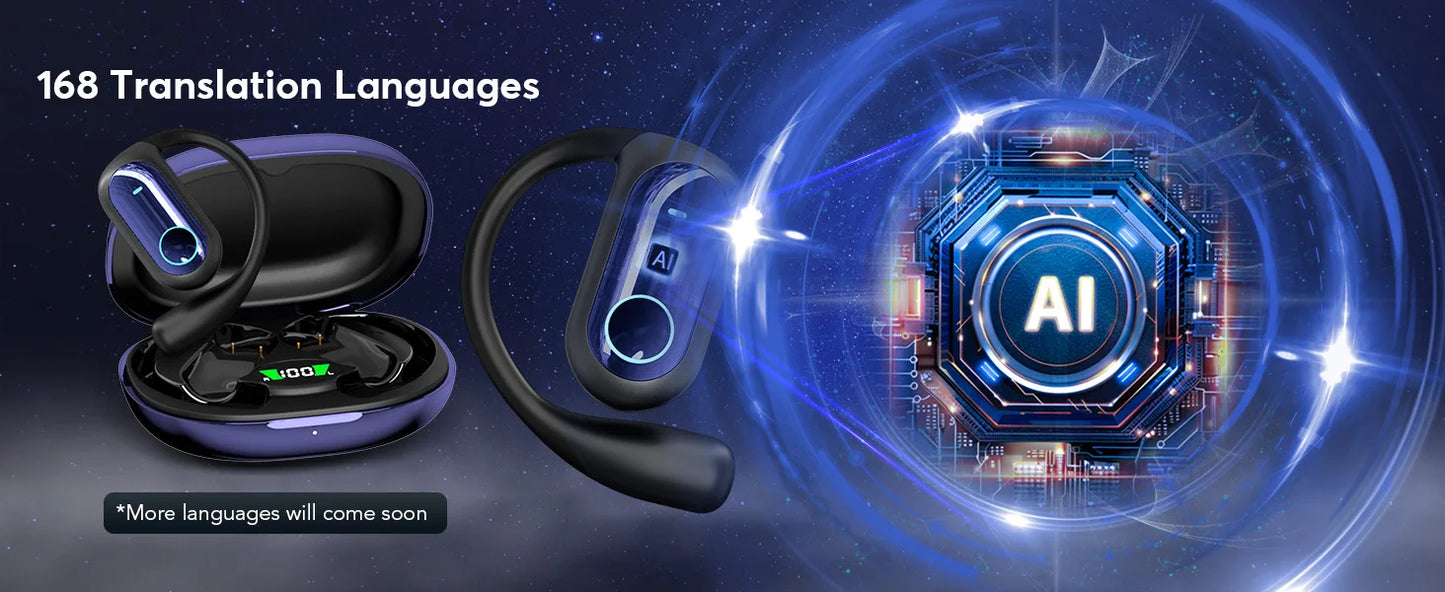 168 Languages AI Translation Earbuds,Bluetooth 5.4 Headphones Translator,Smart Mode Touch Screen Real-Time Earphones Fit Work