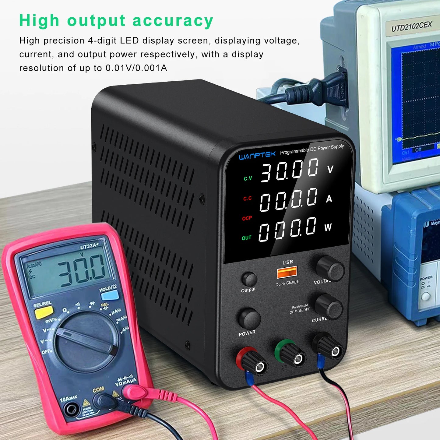 Wanptek DC Power Supply 30V 10A 60V 5A 120V 3A Adjustable Laboratory Power Supply with USB fast Charging Bench Power Supplies