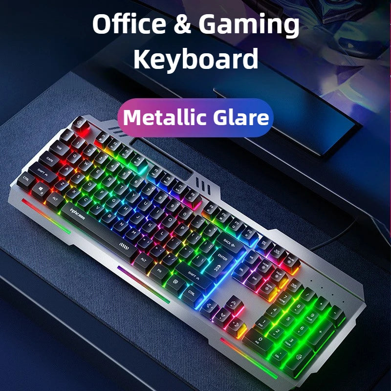 K2 Wired Keyboard Mouse Set Metal Panel RGB Backlight Waterproof Ergonomic Multimedia Buttons 104 Keys Keyboard for Game Office