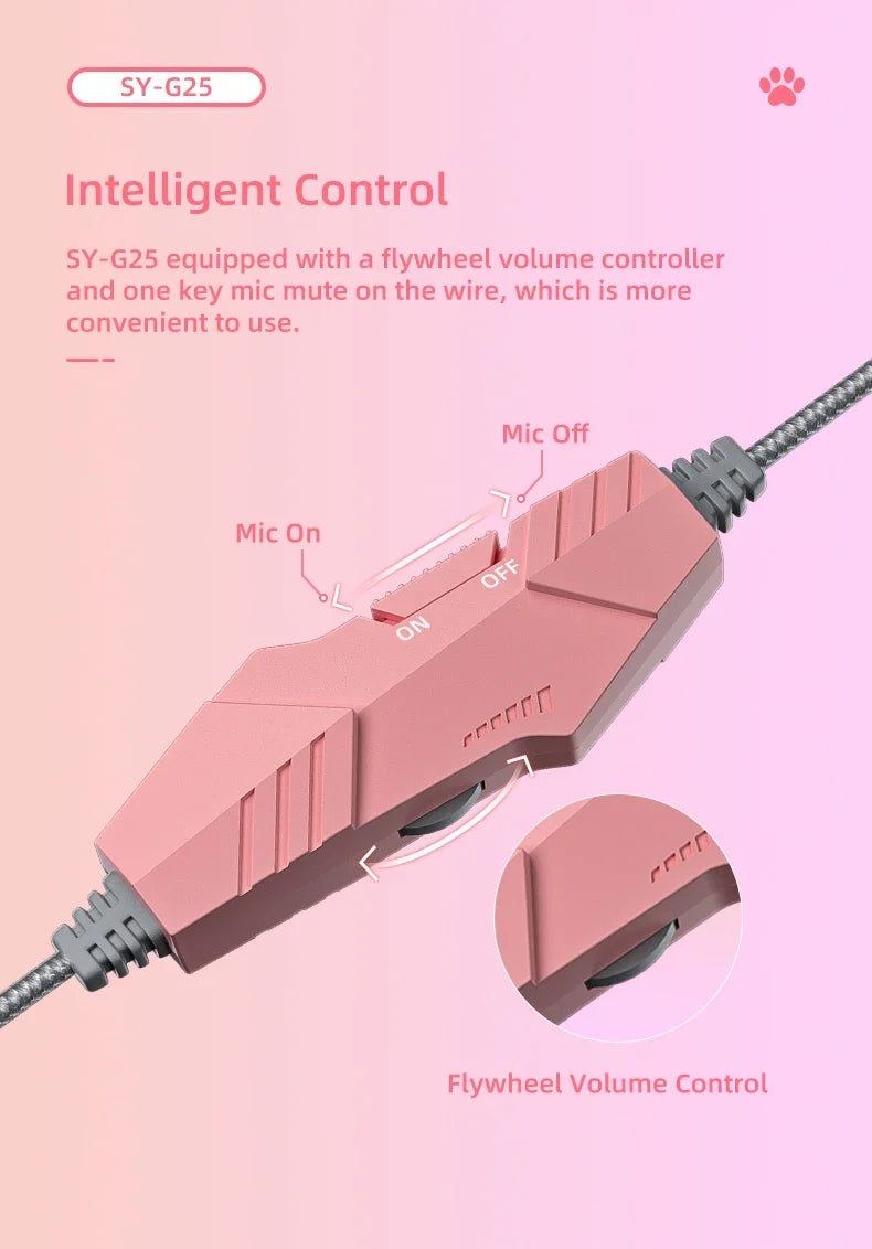 Cat Ears Headphones with Microphone For PS5 HiFi Stereo Bass Headset Gamer Girls RGB Black Pink Helmet for PC Laptop Phone Xbox