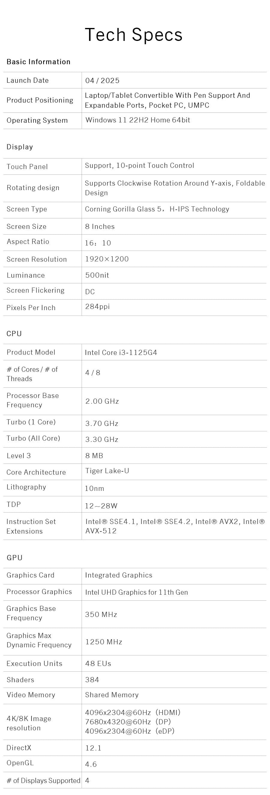 GPD Pocket 3 Intel i3 1125G4 RAM 16GB Memory 512GB SSD Hard Disk Windows 11 Home Portable Laptop Notebook Mini PC Touch Screen