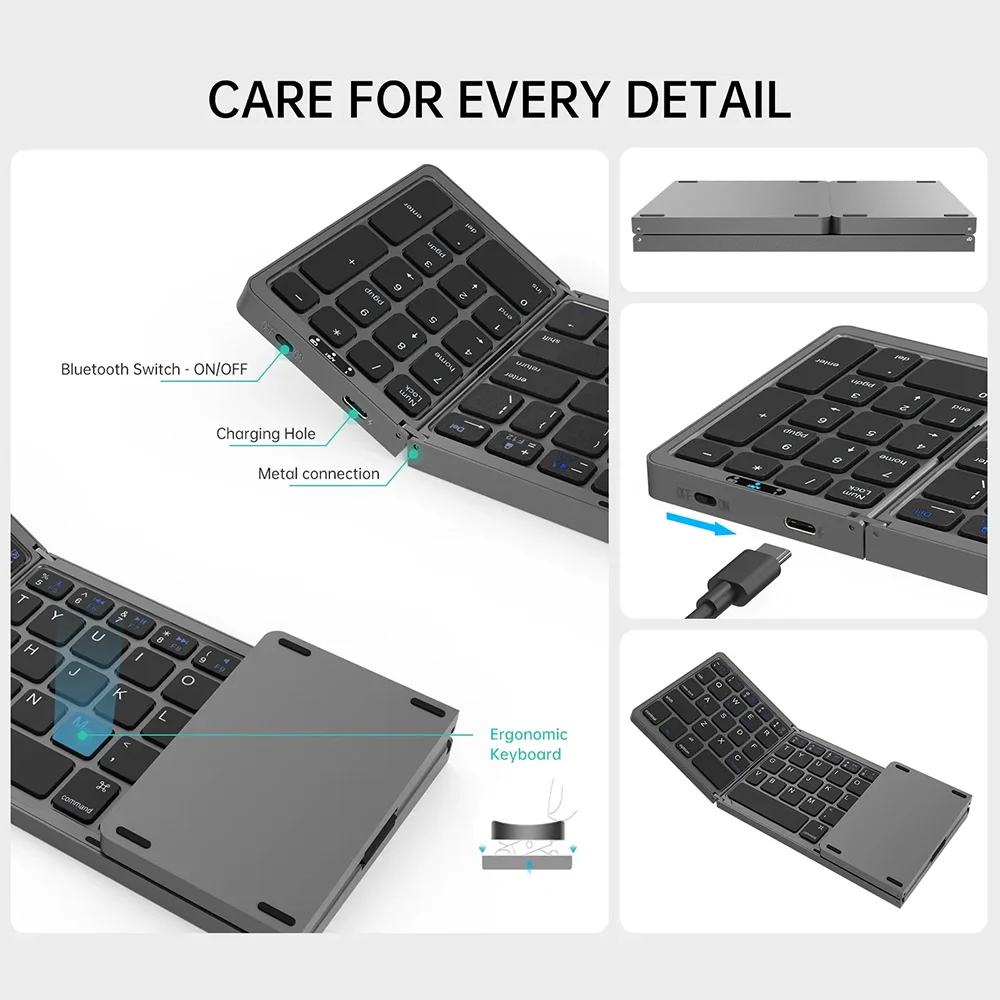 Wireless Folding Keyboard Bluetooth Keyboard with Numeric Keypad For Windows Android IOS Phone Travel Computer Mini keyboard