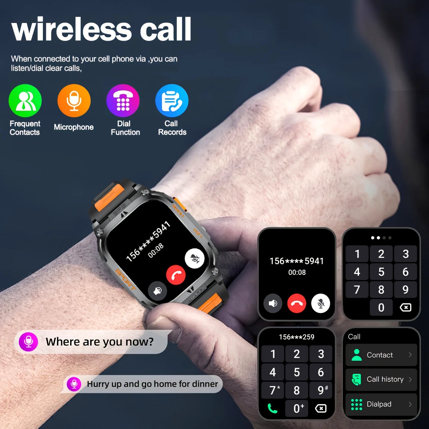 New GPS Tracking Smart Watch LED Flashlight 2.01inch HD Screen Compass BT Call Waterproof Sport Smartwatch For Android iOS