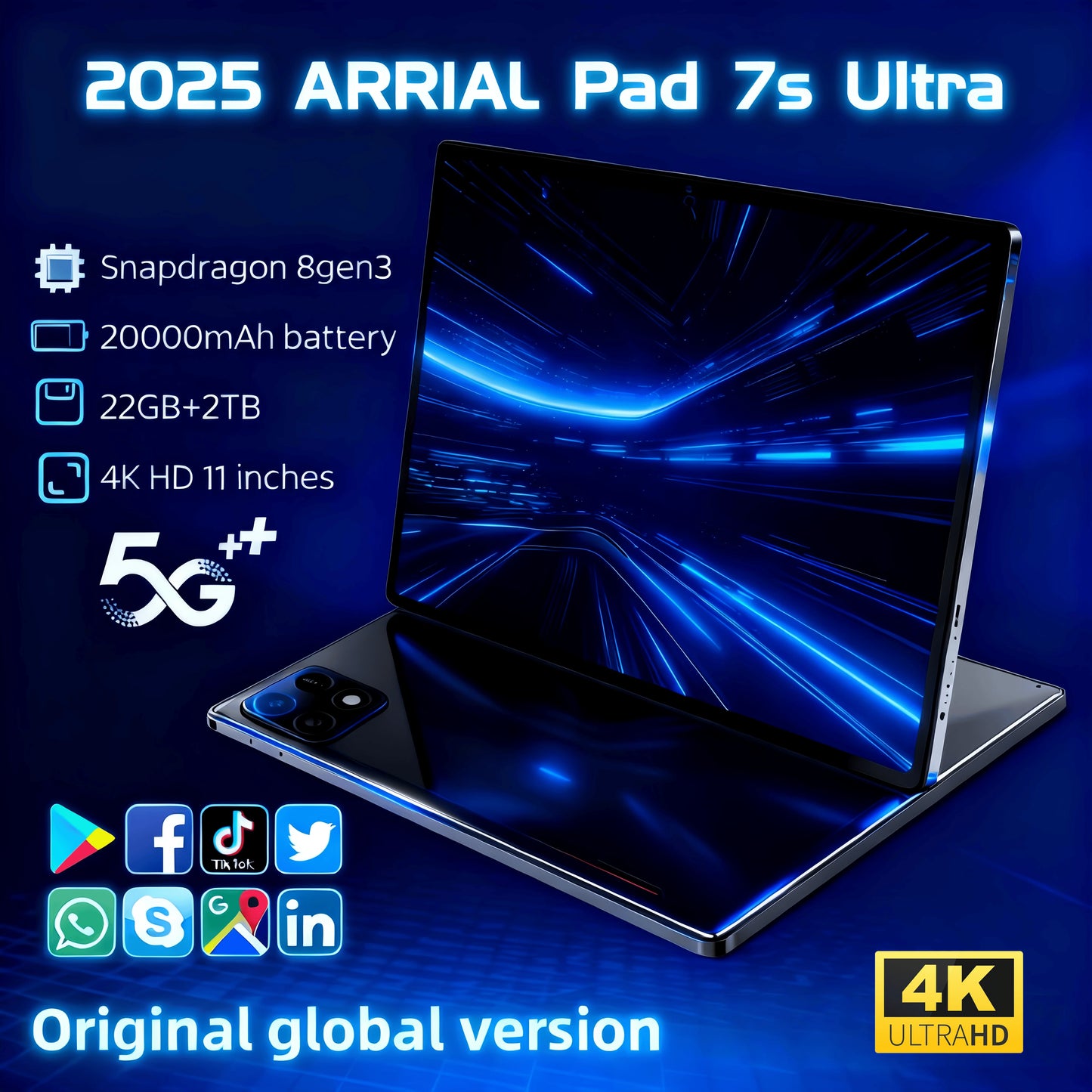 2025 New Original Global Edition Tablet PC Pad 7 Pro Ultra Snapdragon 8gen3, Android 14 HD 4K, 22GB + 2TB, Dual SIM 5G and WIFI