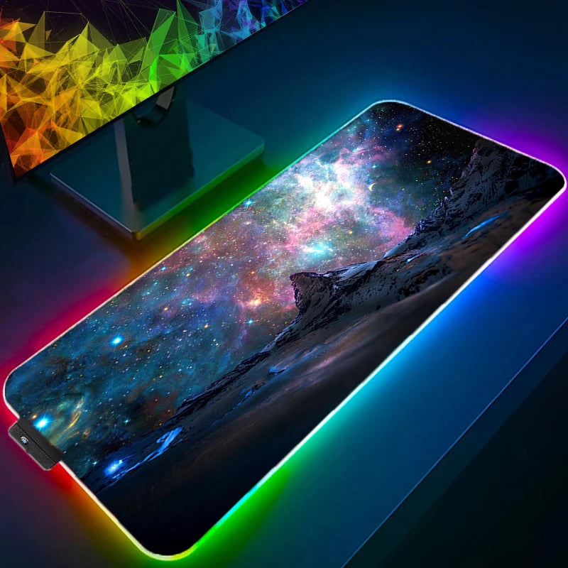 Cool Space Large RGB Mouse Pad Gaming XXL Mousepad LED Mause Pad Gamer Copy Mouse Carpet MausePad PC Desk Pad Mat with Backlit