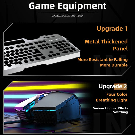 Gaming Wired Mechanical Keyboard Mouse Set Rainbow Glow Backlight 104 Keys Metal Panel Mechanical Keyboard for Laptop Desktop