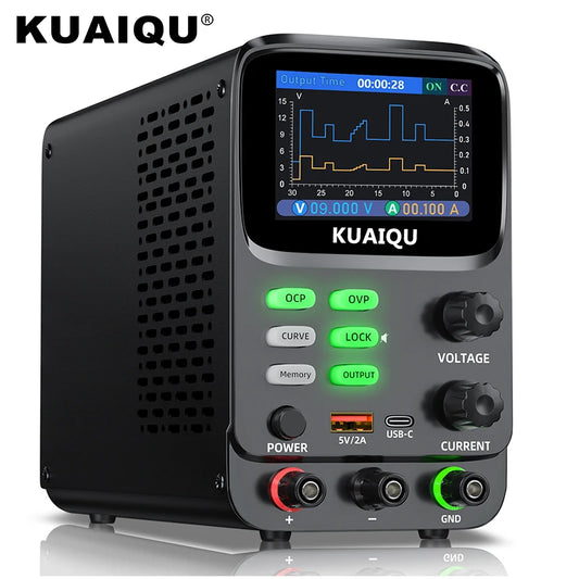 KUAIQU 5 Digits Programmable Adjustable Power Supply 30V 10A,Battery Simulation Tester,Real time Curve Display Voltage Current