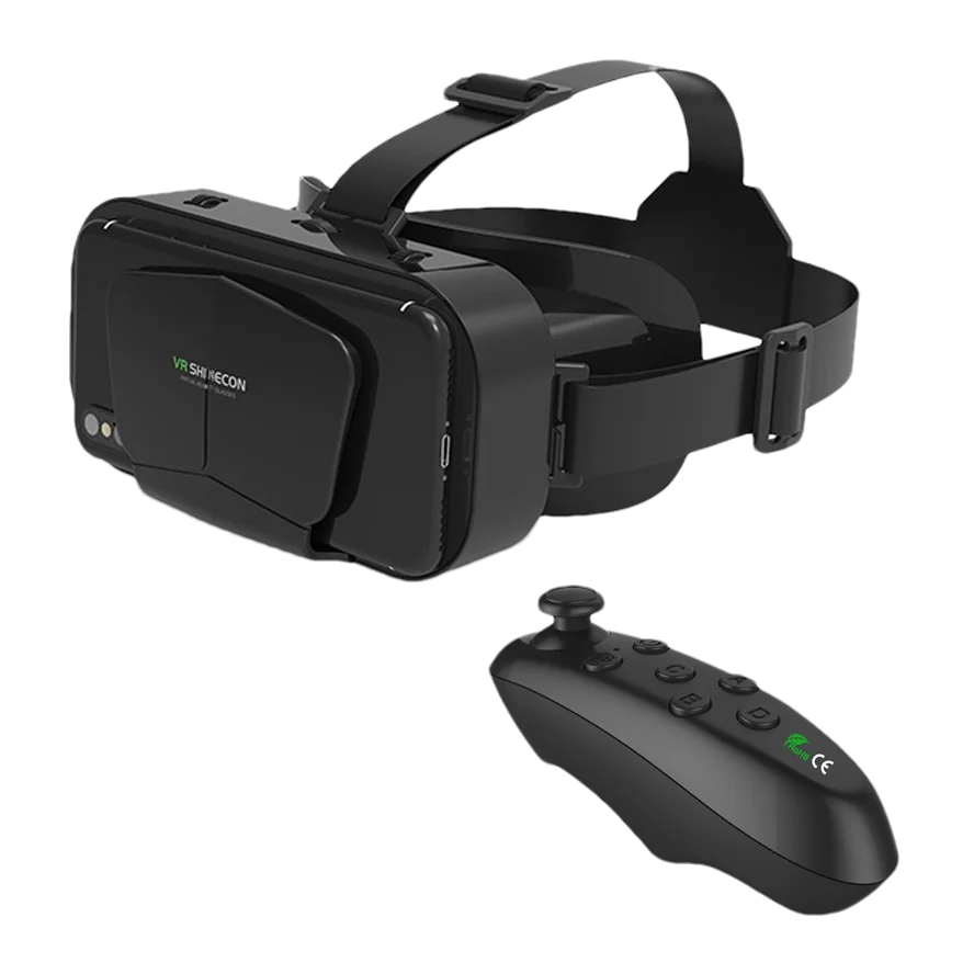 VR Virtual Reality Glasses Home 3D Viewing VR Helmet Suitable for 4.7-7 Inch Large Screen Mobile Phones, Support Game Controller
