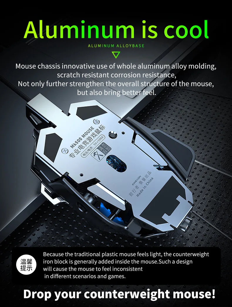 MK500 RGB Backlight Wired Mechanical Mouse 12800DPI Adjustable Macro Programming E-Sport Ergonomic Gaming Mouse For PC Laptop