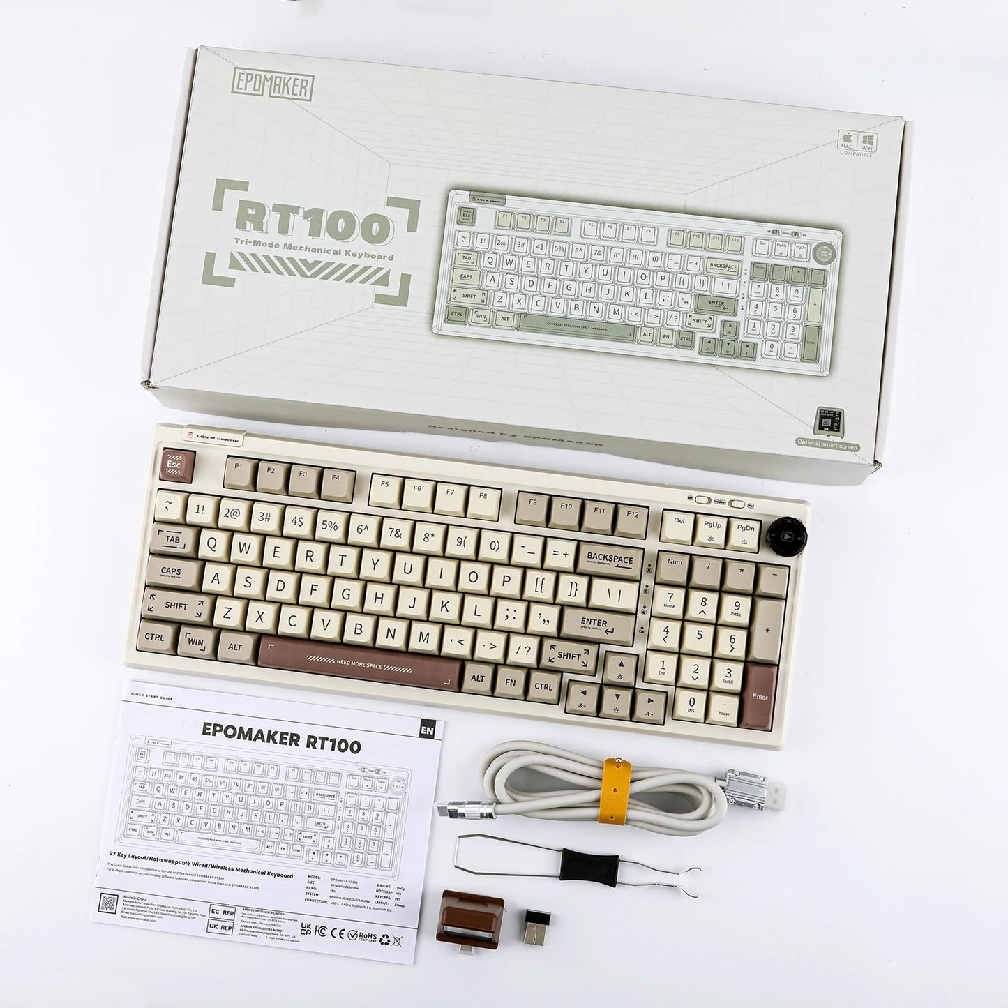 EPOMAKER RT100 97key 95% Bluetooth 5.0/2.4G Wireless/Wired Mechanical Keyboard Customizable Mini Display Gasket-mounted