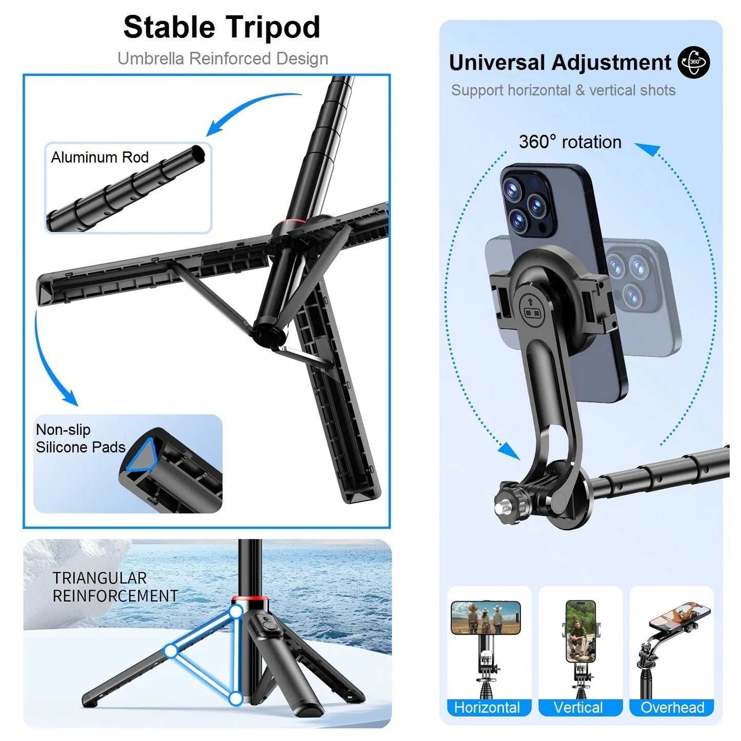 Magnetic Selfie Stick Tripod Stand for iPhone Samsung Huawei Cellphone 1.3m Extendable Magsafe Phone Tripod with Wireless Remote