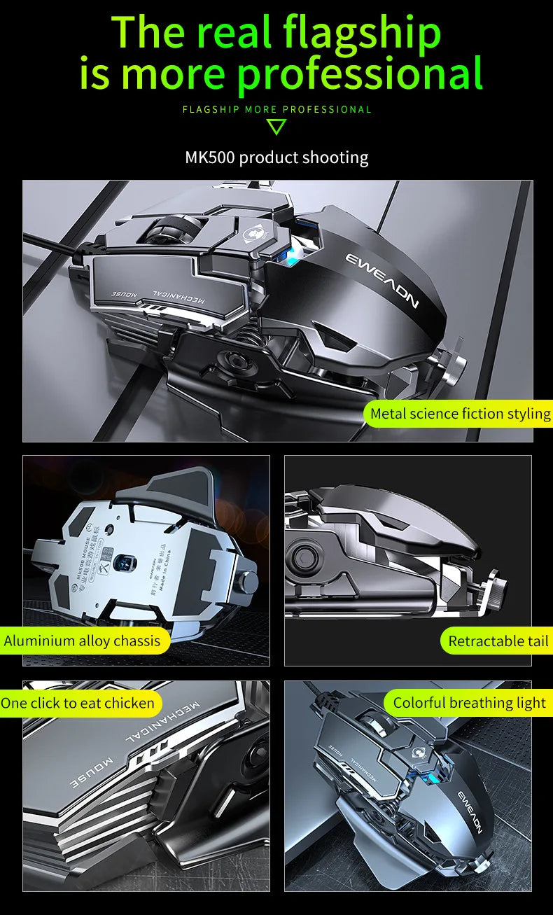 MK500 RGB Backlight Wired Mechanical Mouse 12800DPI Adjustable Macro Programming E-Sport Ergonomic Gaming Mouse For PC Laptop