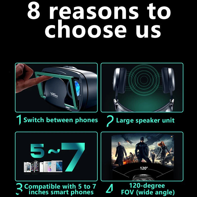 3D VR Headset Smart Virtual Reality Glasses Helmet for Smartphones Phone Lenses Headphones 7 Inches Binoculars Goggles Devices