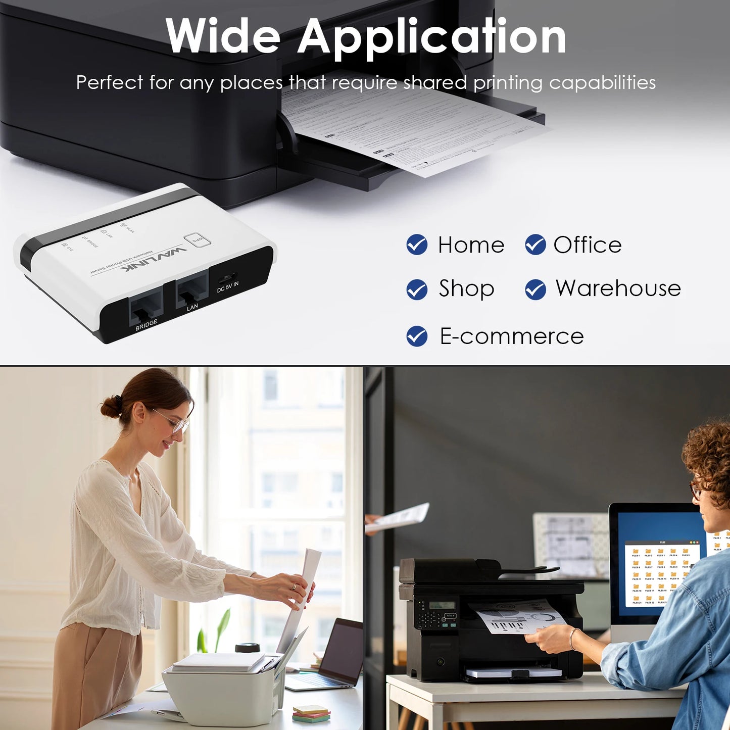 WAVLINK USB2.0 Wireless Printer Server With 10/100Mbps LAN/Bridge WiFi Support Wired/Wireless/Standalone Modes For Windows/Mac