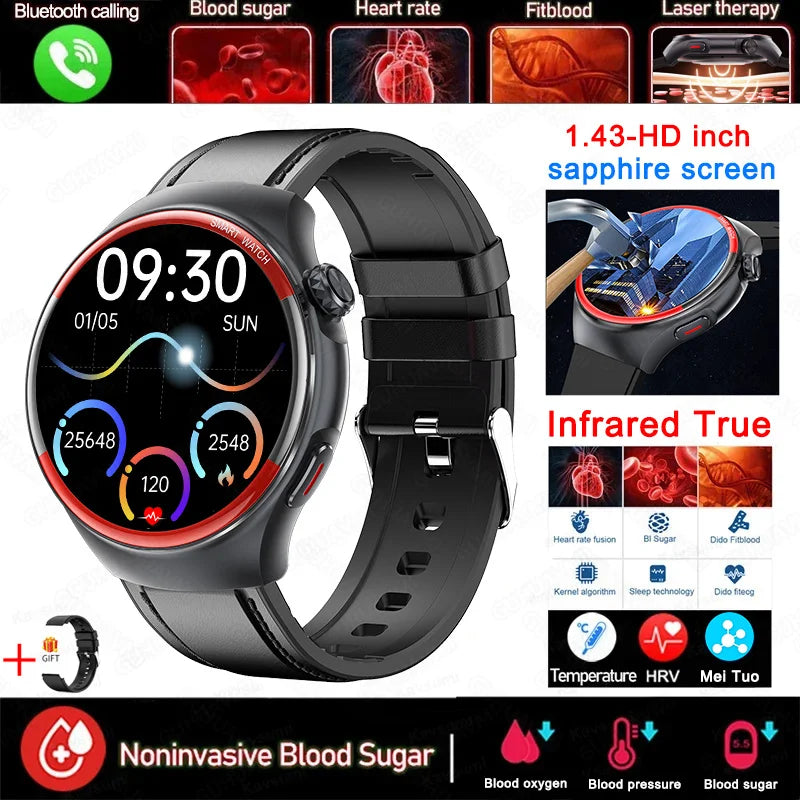 Medical Grade Non invasive Blood Glucose HRV Detection Smart Watch NFC HD Bluetooth call Smart watch Man Woman