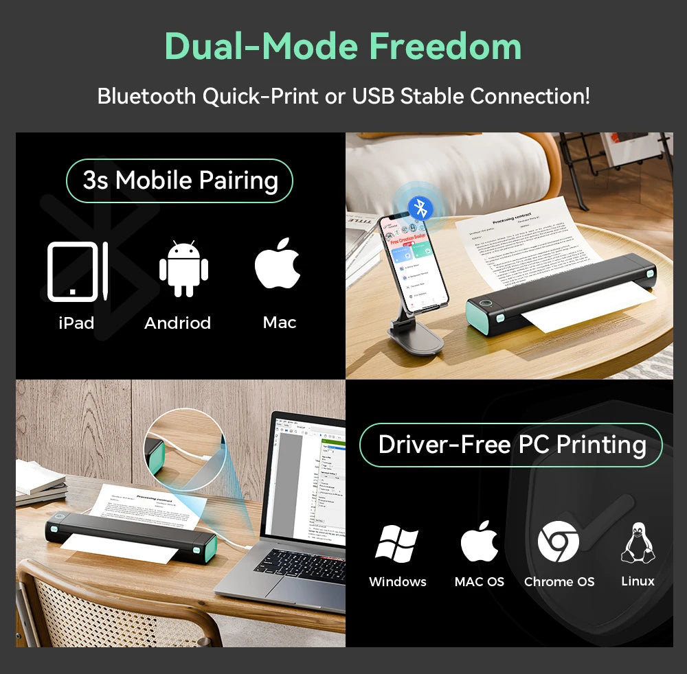 Phomemo M08F Wireless Thermal A4 Printer Bluetooth, Portable Label Maker for Home Office Shipping, Compatible iOS Android PC