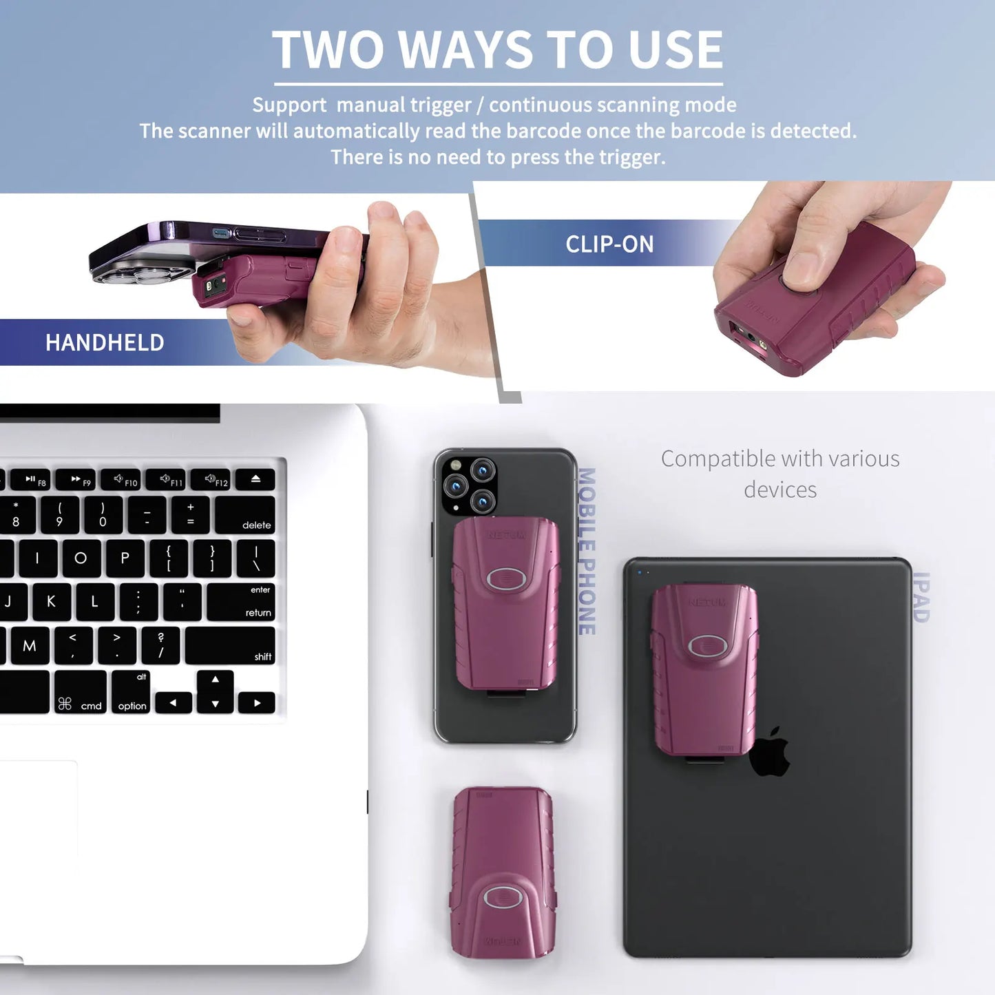 NETUM E740 Wireless CCD Barcode Scanner AND E800 Bluetooth 2D QR Bar code Reader PDF417 Scanner for mobile payment Industry