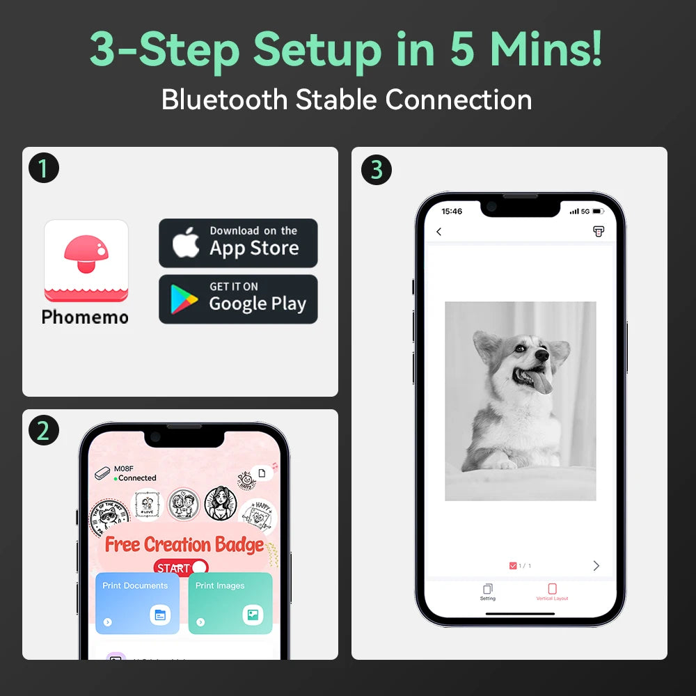 Phomemo M08F Wireless Thermal A4 Printer Bluetooth, Portable Label Maker for Home Office Shipping, Compatible iOS Android PC