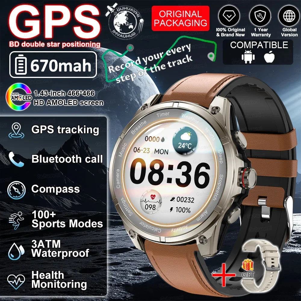 New GUHAUVMI GPS 670mAh Large Battery Durable Adult Smart Watch GPS Compass Altimeter Waterproof BT Call Sports Smartwatch Men