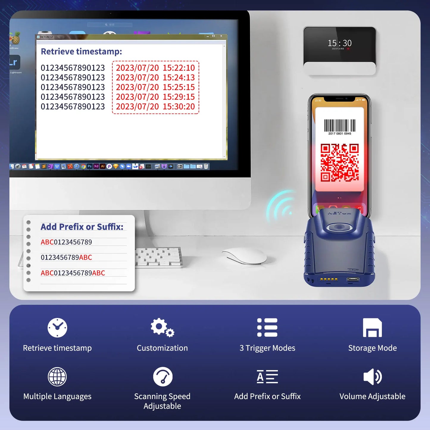 NETUM E740 Wireless CCD Barcode Scanner AND E800 Bluetooth 2D QR Bar code Reader PDF417 Scanner for mobile payment Industry