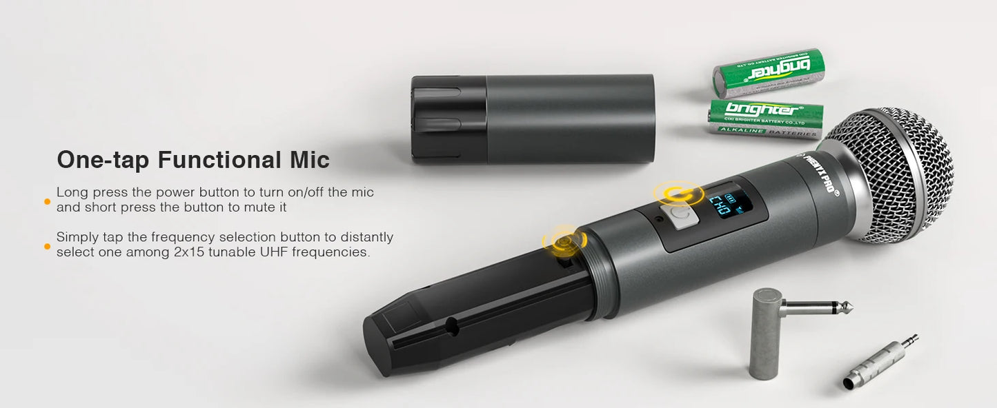 2 channel Digital Portable Wireless Microphone UHF Recording Karaoke Mic 900mhz Professional Handheld Mic Church PDP-2