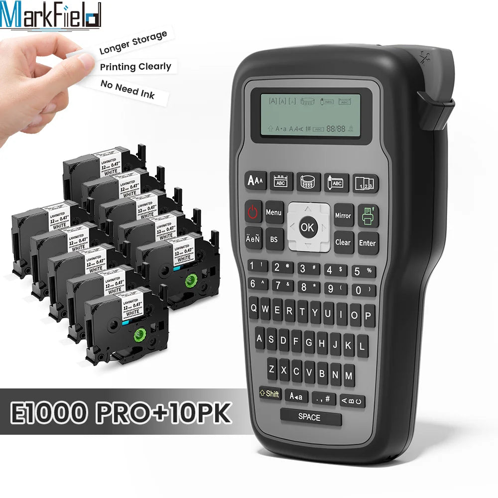 E1000 PRO Portable Label Printer 203dpi Compatible for Brother TZe231 HSE231 FX231 6-12mm Label Maker Machine Industrial Labeler