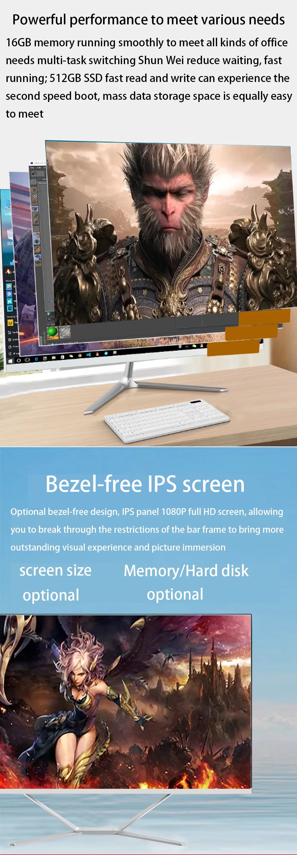 All-in-one Pc 23.8 27 32'' Core I3 I5 I7 Monoblock All In One Pc Gaming Computers Desktops Gamer AIO PC Barebone