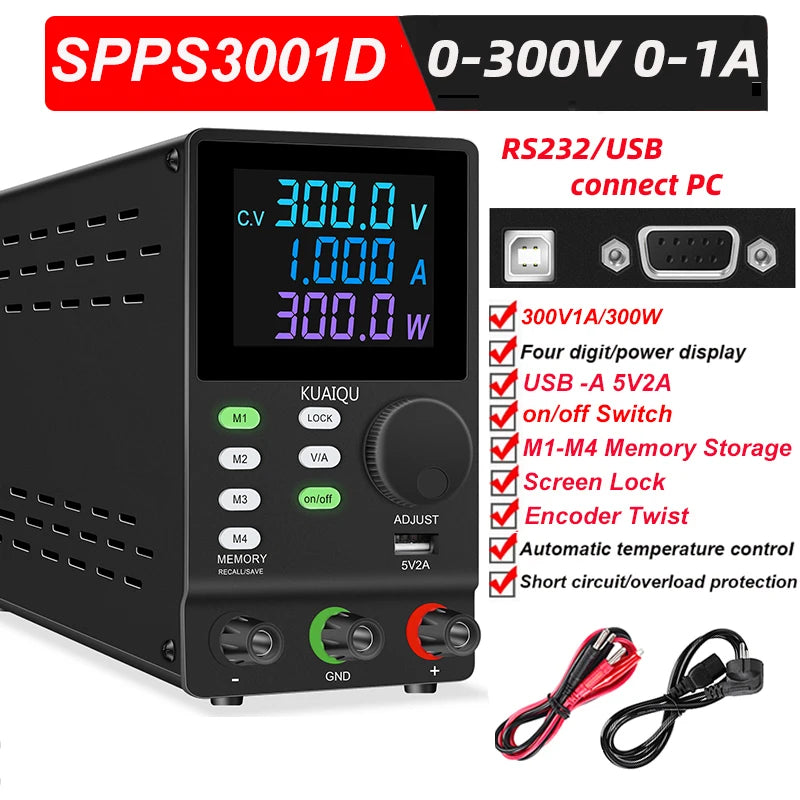 30V10A Programmable DC Power Supply Adjustable Bench Power Supply,M1-M4 Storage, Fast Output, Preset Voltage Current,60V 120V