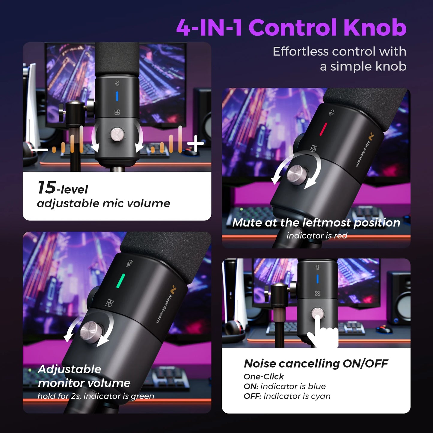 NearStream Condenser USB XLR Microphone Desktop Plug-and-Play Professional Mic pc for Gaming Streaming podcast studio Recording