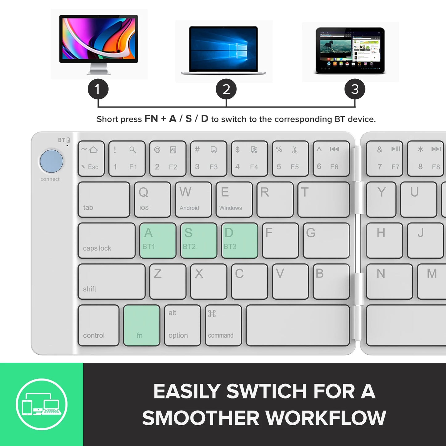 Delux Folding Keyboard Mouse Set Multi Function Ultra Slim Portable Bluetooth Silent Combo Multi-Device for PC Laptop Tablet