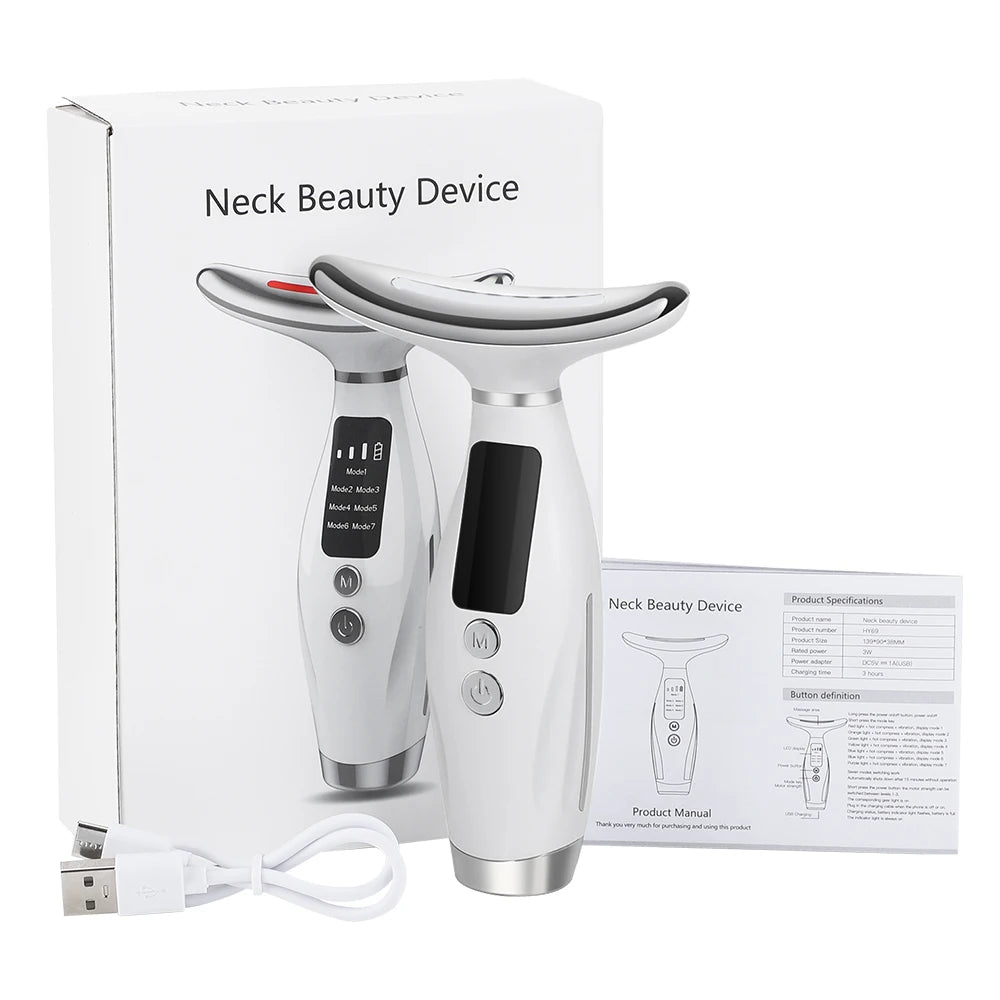 Neck Massager Facial Lift 7 Modes Electric Vibration Massage Skin Tightening LED Beauty Device Neck Beauty Skin Care