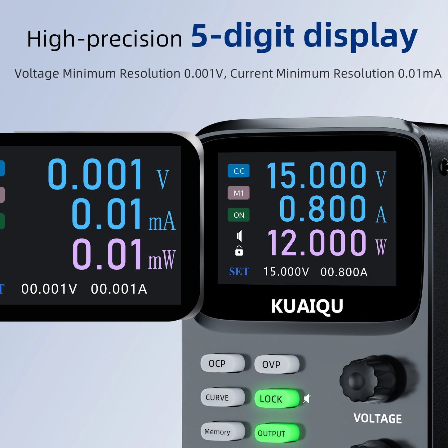 KUAIQU 5 Digits Programmable Adjustable Power Supply 30V 10A,Battery Simulation Tester,Real time Curve Display Voltage Current