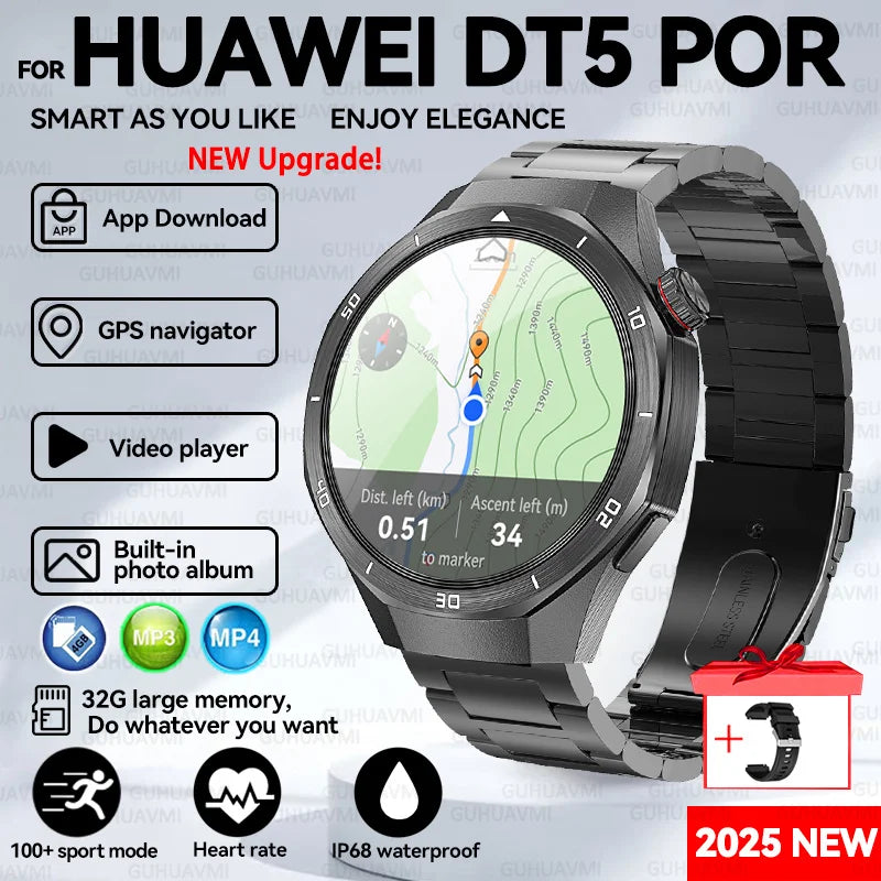 For HUAWEI GT 5 Pro 2025 New SmartWatches 32Gb Memory MP3&MP4 APP Download AGPS Navigation map Bluetooth call NFC SmartBracelet