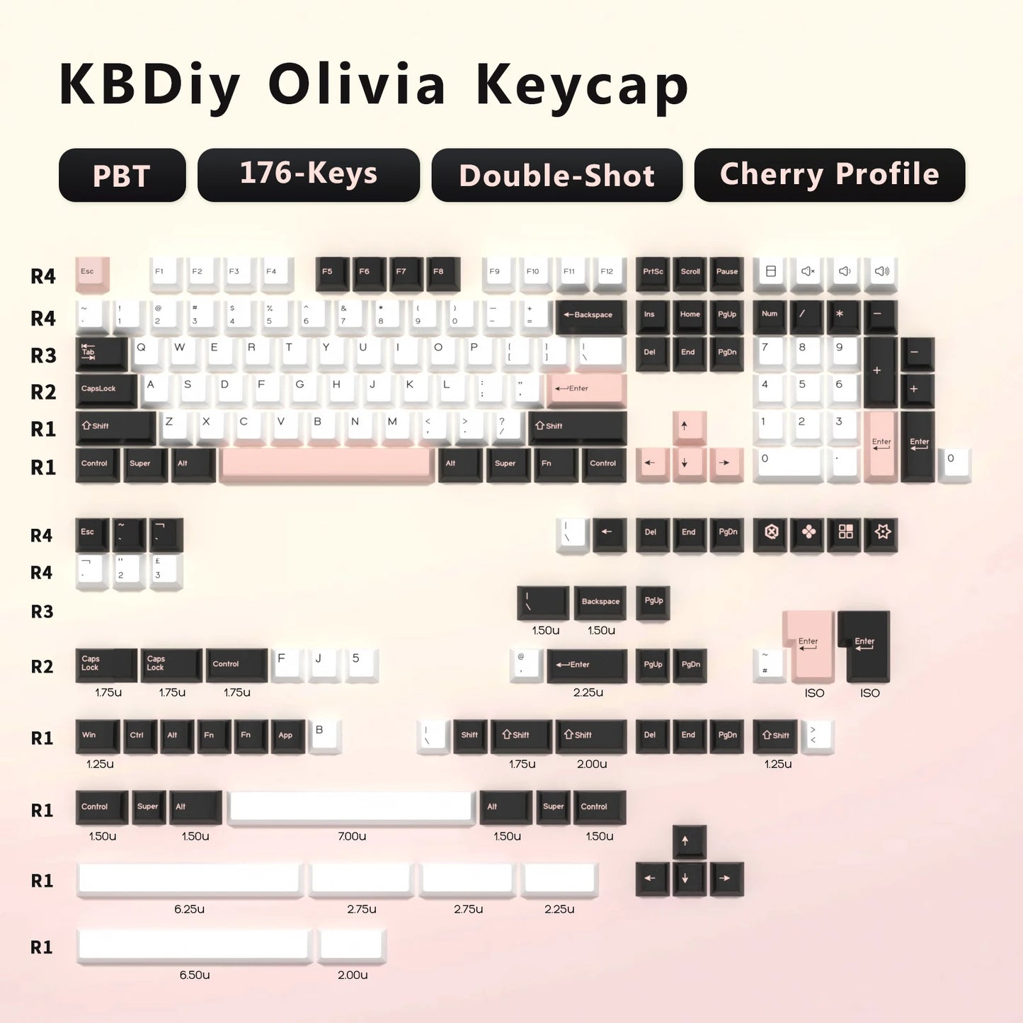 KBDiy GMK Jamon Keycap Cherry Profile Double Shot PBT ISO Keycaps For Gamer Mechanical Keyboard Kit Gaming Point Retro Key cap